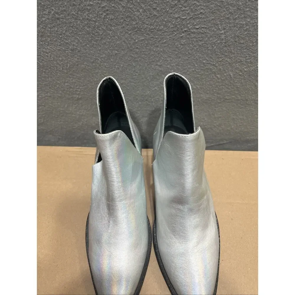 Free People Charm Double-V Ankle Booties Metallic Silver Leather Size 37